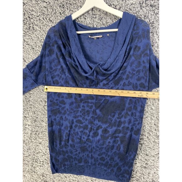 REBECCA TAYLOR Cowl Sweater Womens SZ L Wool Animal Leopard Cat Animal Knit Blue - Picture 5 of 7